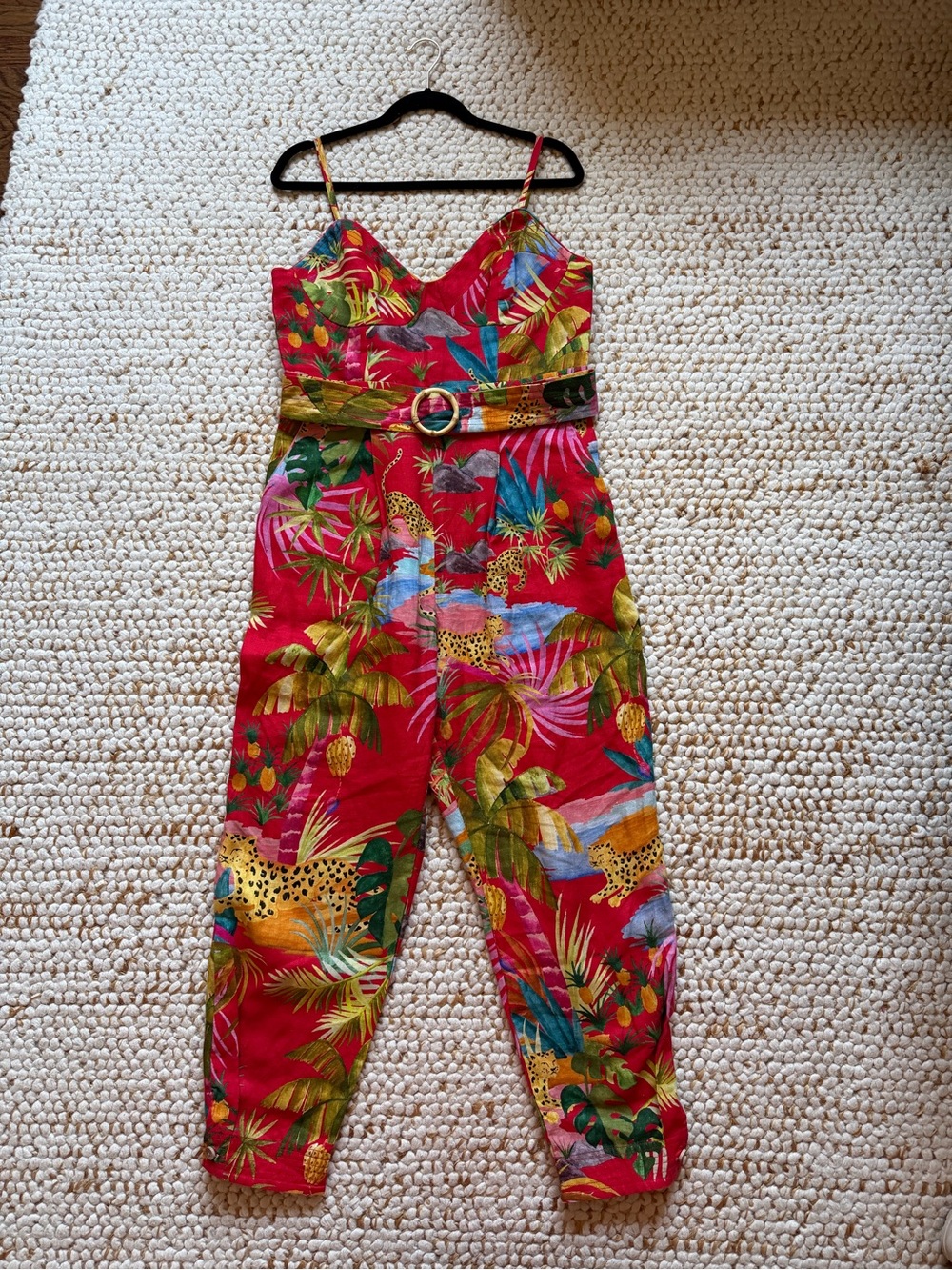 Farm Rio Tropical Jungle Jumpsuit with Belt, Large